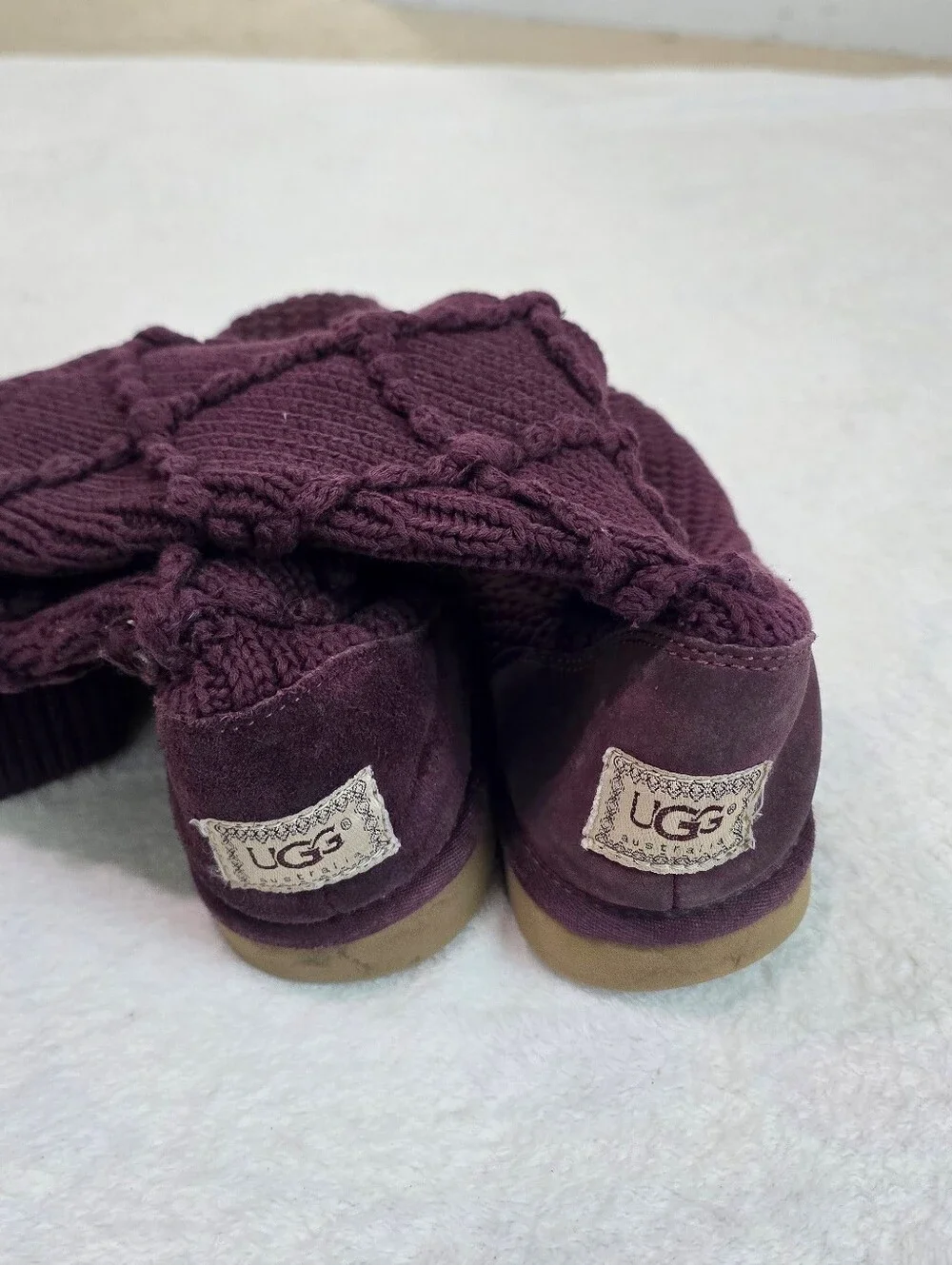 Women's Ugg Boots Australia Argyle Maroon Knit Sweater Pull On Tall Boot Size 8